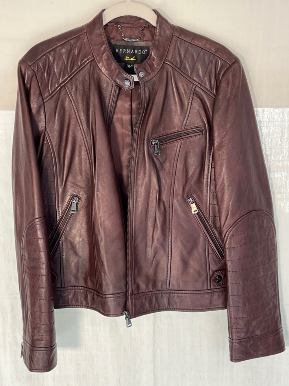 Bernardo Women's Brown Quilted Leather Moto Jacket
